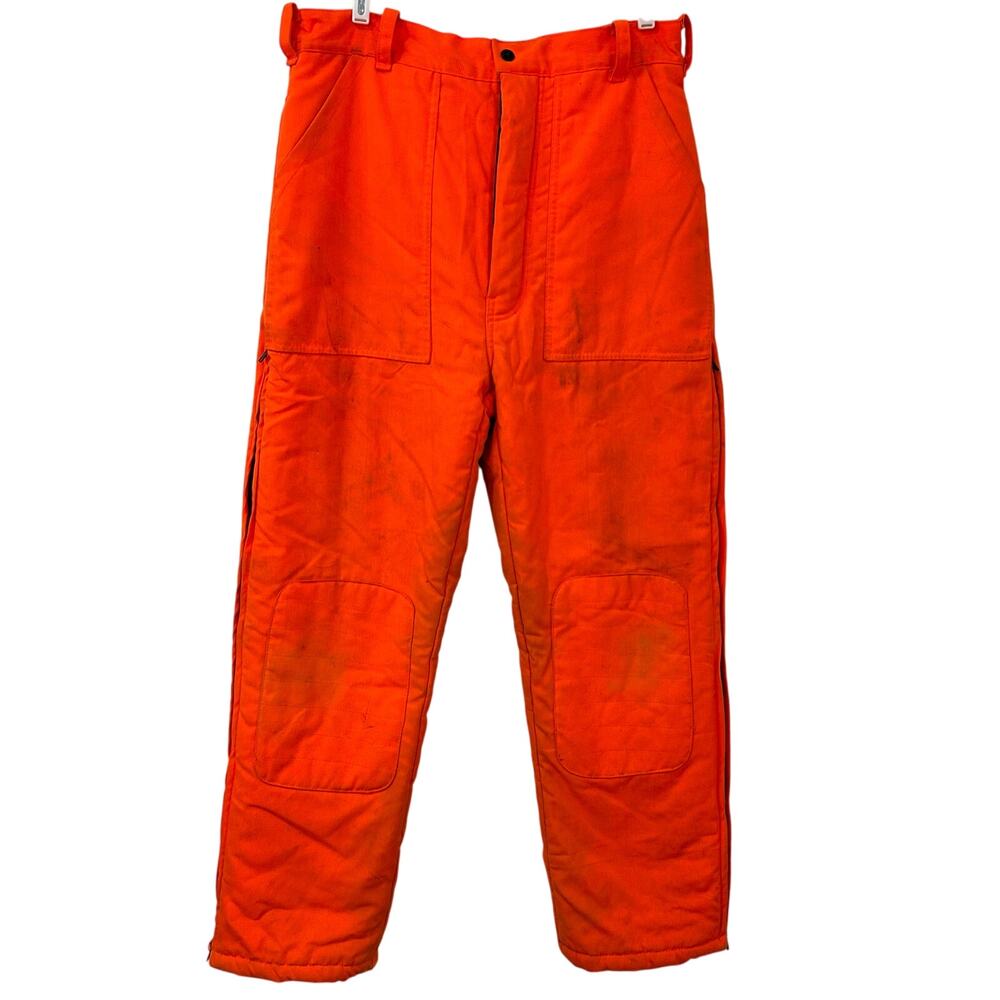 Winchester Vtg Men Sz Medium Neon Orange Double Knee Insulated Hunting Pants Zip